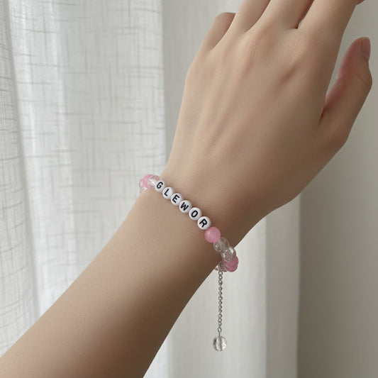 Handmade custom bracelet pink crack and marble beads with name letters